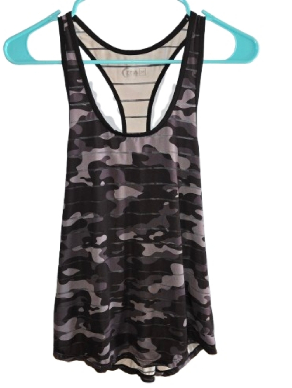 Zyia Active Racer Back Black And Gray Camo Tank
